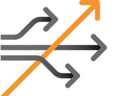 Multiple arrows, 3 gray ones going straight across, one orange one going upwards