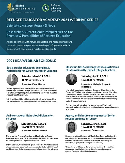 Childhood Education Webinars for Refugee Educators on the Promise and Possibilities of Refugee Education