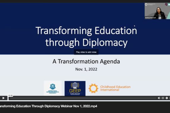 A screenshot of the start of the Education Diplomacy webinar.
