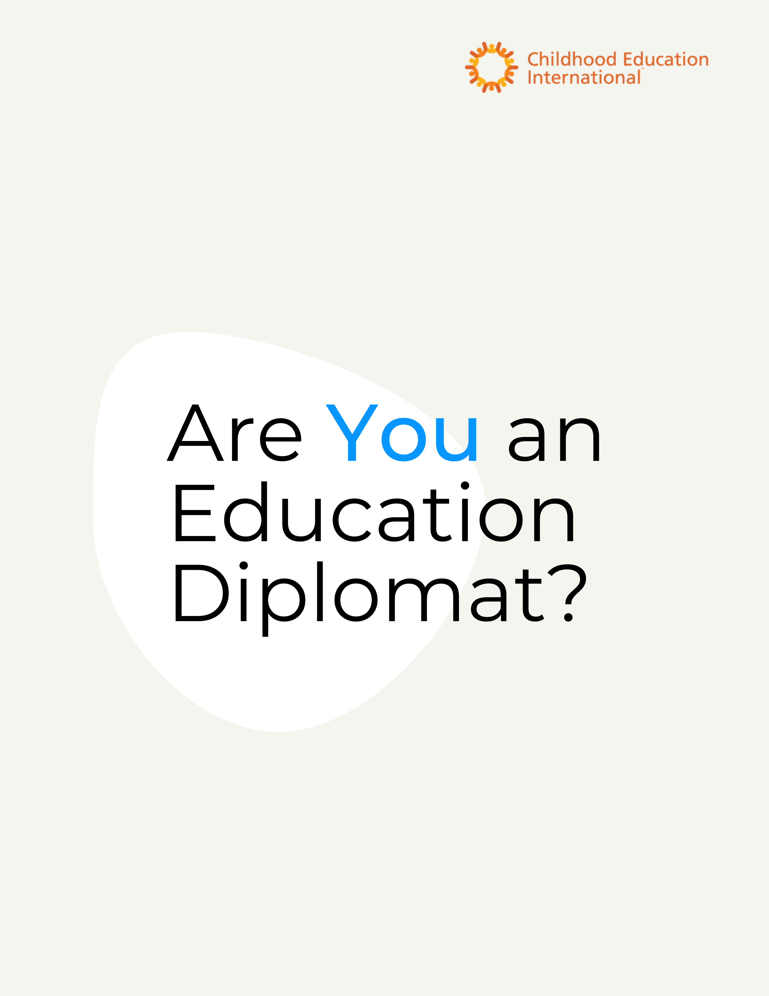 A grey graphic with a white dot in the middle and text over the top that says, "Are you an Education Diplomat?"