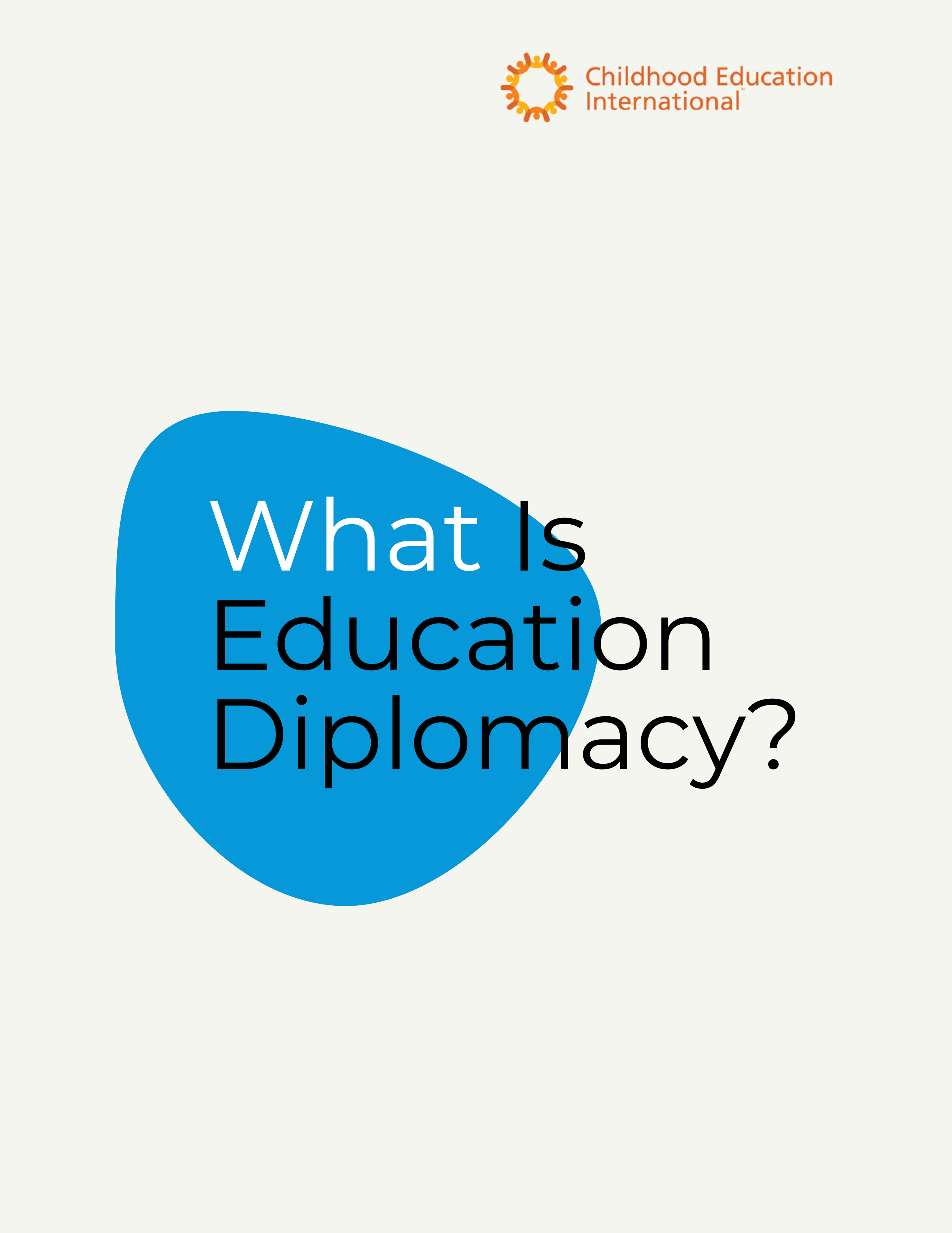 A white graphic with a blue dot in the center and text over the top that says, "What is Education Diplomacy?"