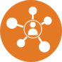 Orange circle with a white icon inside that has a person in a circle in the center, with webs going out from it