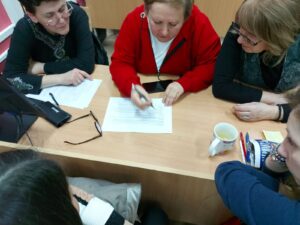 Teachers collaborate on a UDL and PBL activity during one of the trainings.