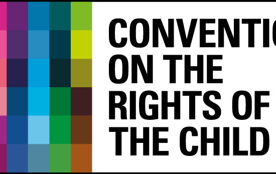 A multicolored graphic with words that say, "Convention on the rights of the child."