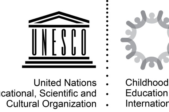Black-and-white logos for UNESCO and Childhood Education International.