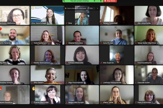Screenshot of a Zoom meeting with the Ukrainian and US educators in the Holistic Language Pedagogies project.