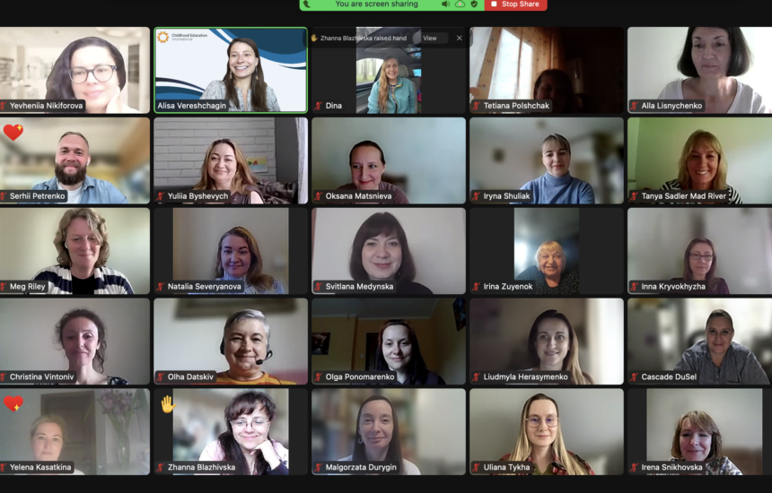 Screenshot of a Zoom meeting with the Ukrainian and US educators in the Holistic Language Pedagogies project.