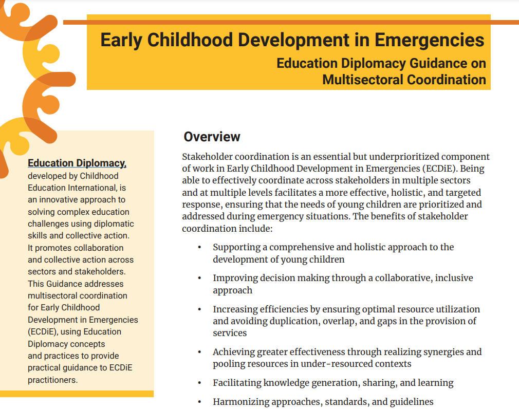 Early Childhood Development in Emergencies Education Diplomacy guidance.