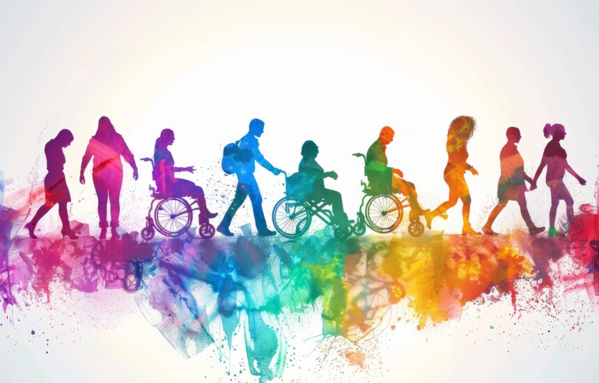 A colorful image of silhouettes of people with disabilities.