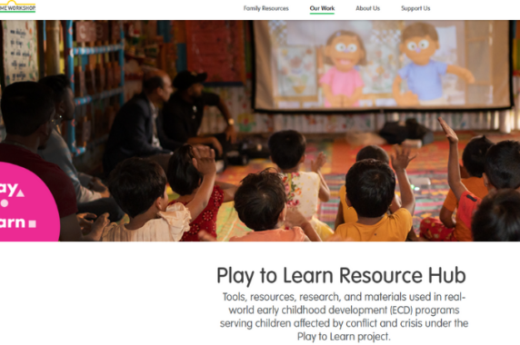 Play to Learn Resource Hub. Features an image of children watching a puppet show.