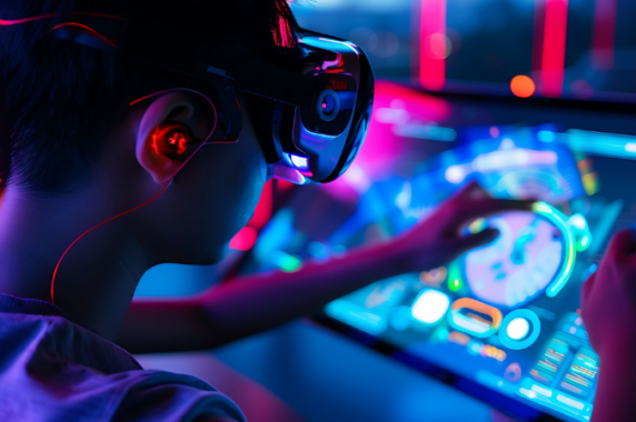 A young person with a disability using AI technology to improve their learning.