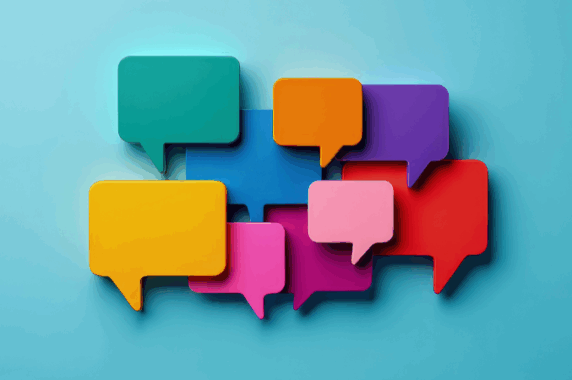 A colorful graphic of dialogue bubbles.