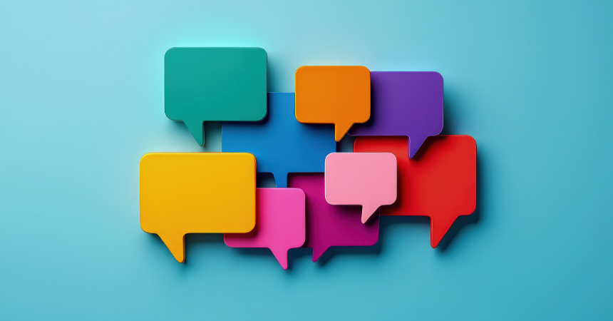 A colorful graphic of dialogue bubbles.
