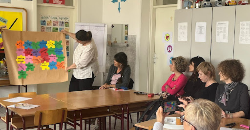 Teachers taking part in a conversation as part of a community of practice in a Serbian school.