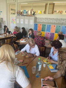 Teachers gather for a community of practice meeting in a Serbian school.